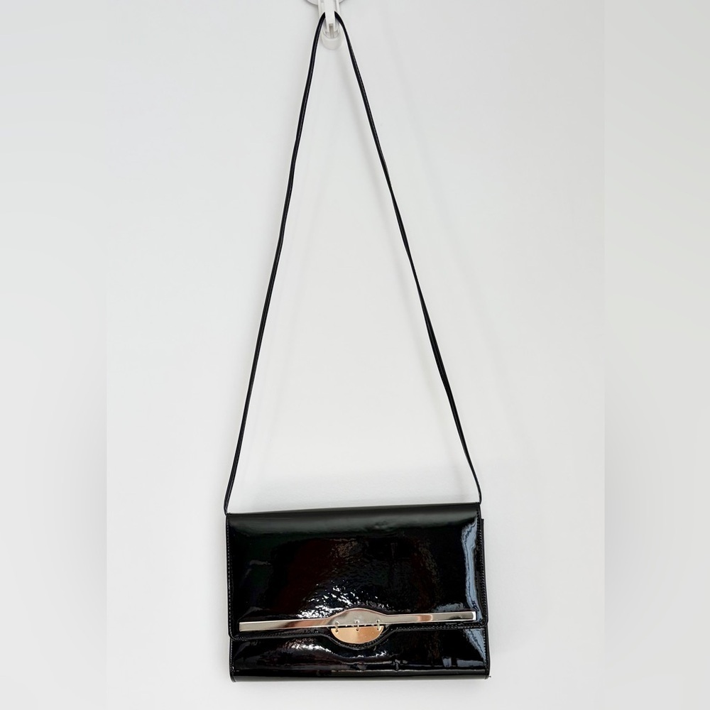 Vintage 90s Minimalist Black Patent Crossbody Bag – Made in Canada